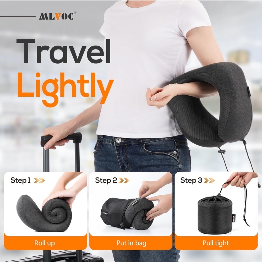 NWT MLVOC memory foam travel pillow, carrying case and eye cover - Picture 2 of 8